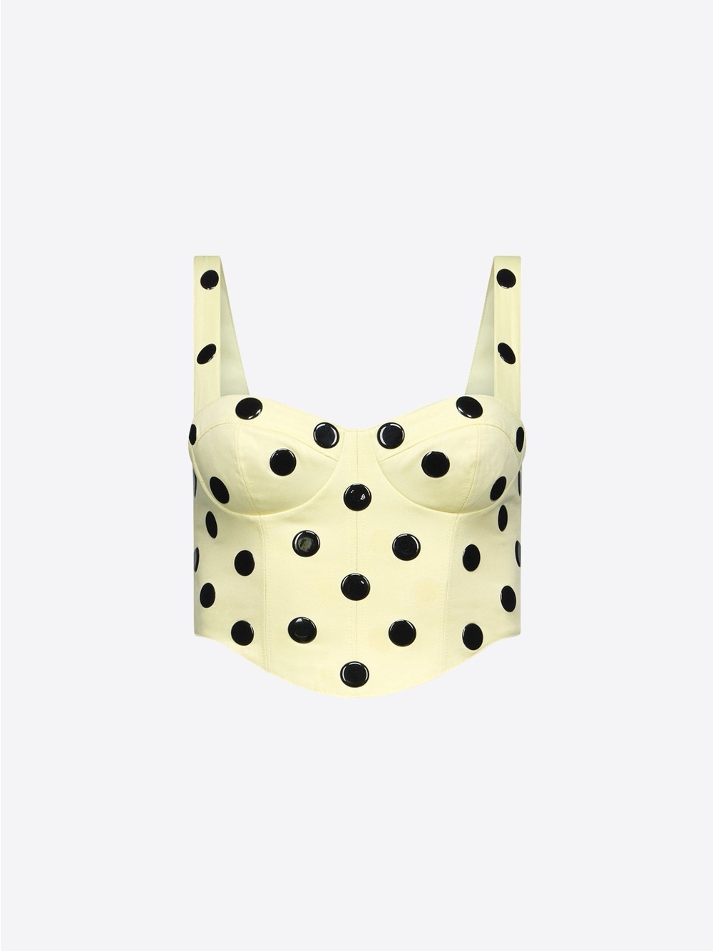 AREA Yellow Bustier Crop Top with Black Polka Dots